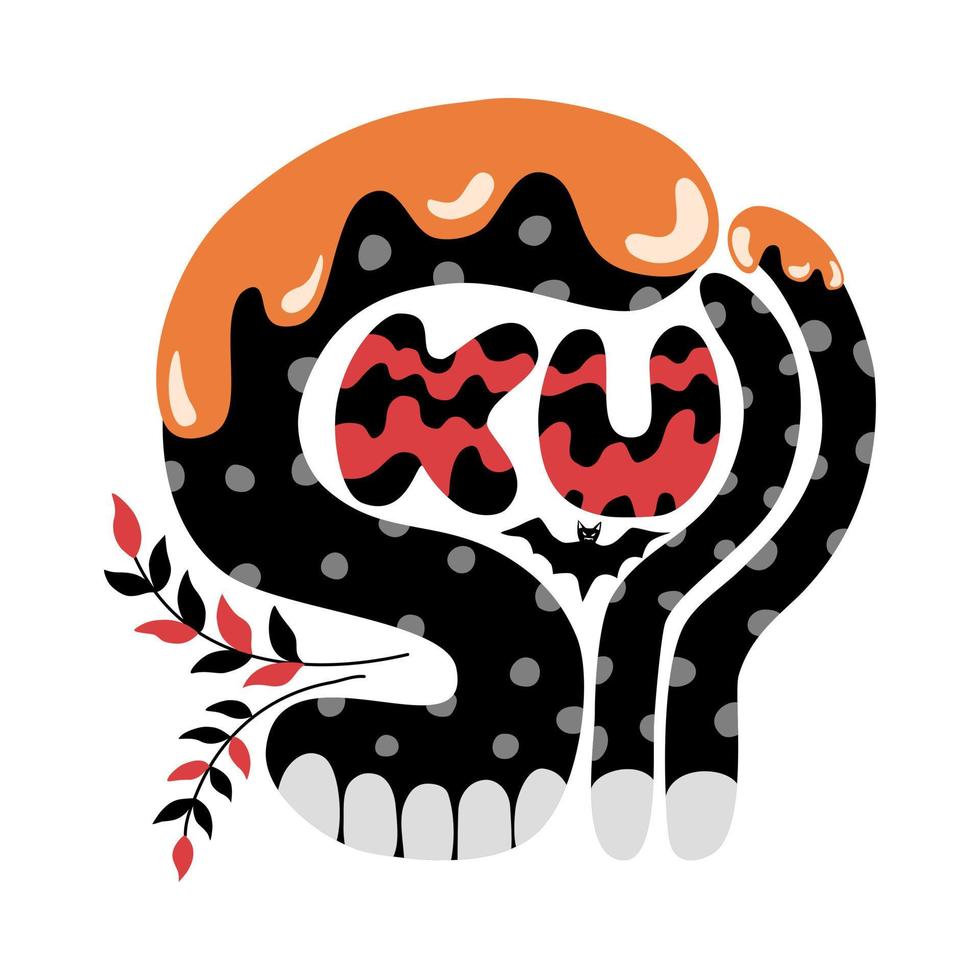 Halloween-Vektorillustration entworfen im Doodle-Stil in Schwarz- und Orangetönen auf weißem Hintergrund für Halloween-Dekorationen, T-Shirt-Muster, Taschendesign, Becher, Stoffmuster, T-Shirt-Design vektor