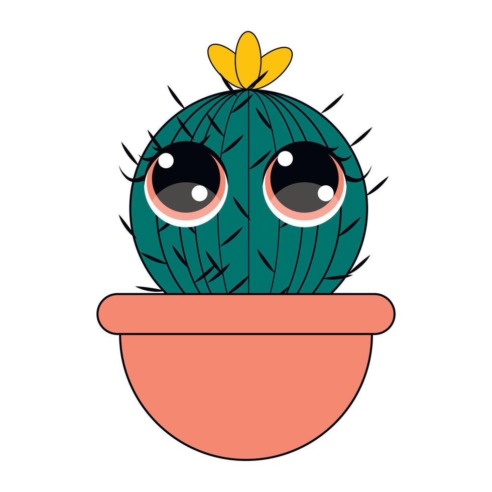 kawaii kaktus. tecknad kaktus. tecknad suckulent med roligt ansikte vektor