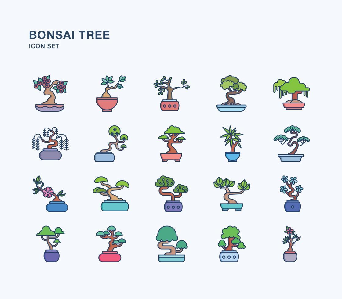 Bonsai-Baum-Umriss-Icon-Set vektor