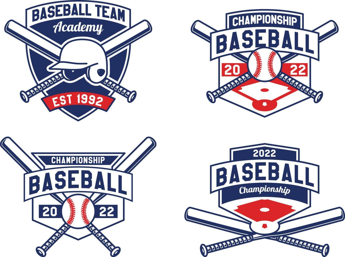 set logotyp för handritade baseball emblem av lag och tävlingar badge vektor