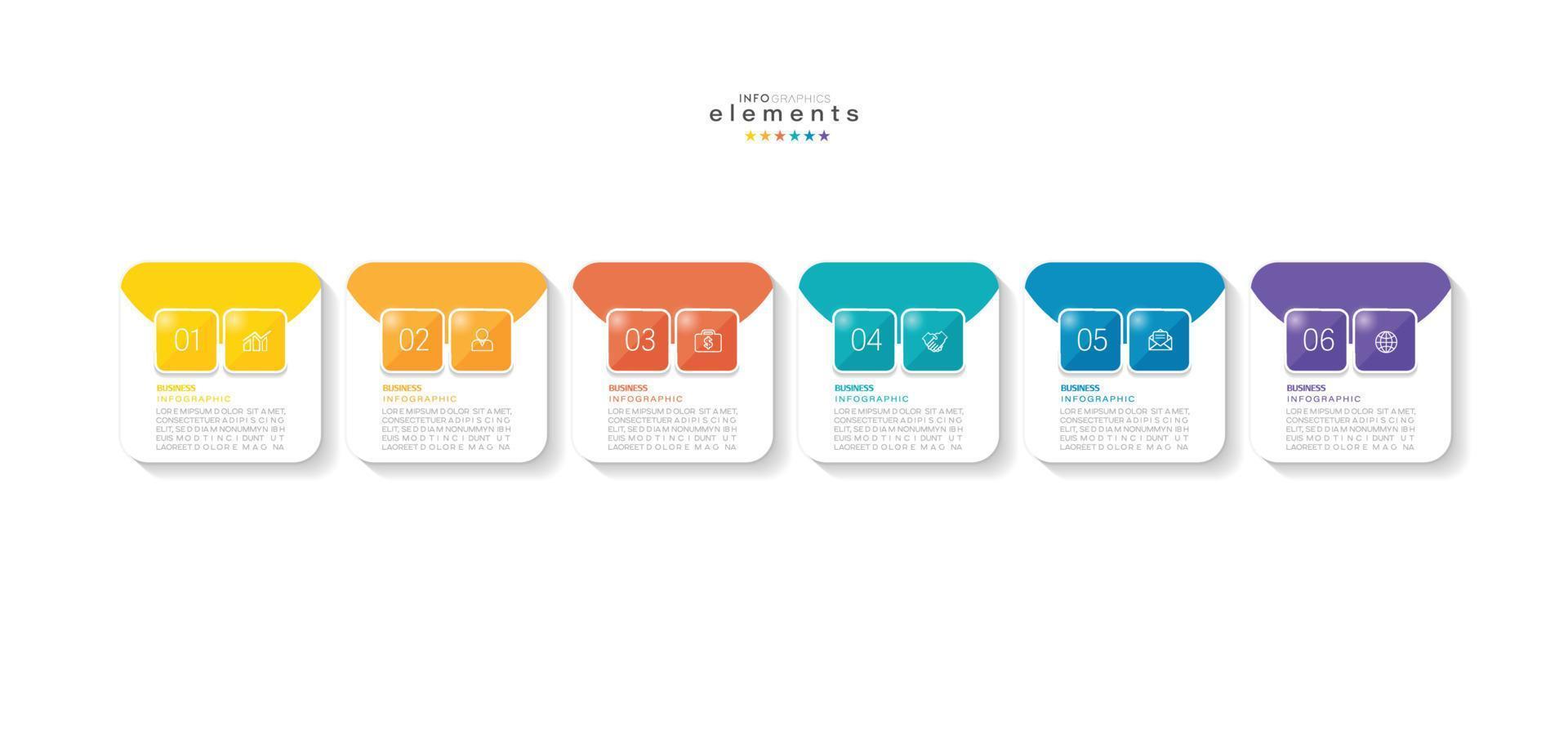 Infografik-Designvorlage für Vektorgrafiken mit Symbolen und 6 Optionen oder Schritten. kann für Prozess, Präsentationen, Layout, Banner, Infografik verwendet werden. vektor