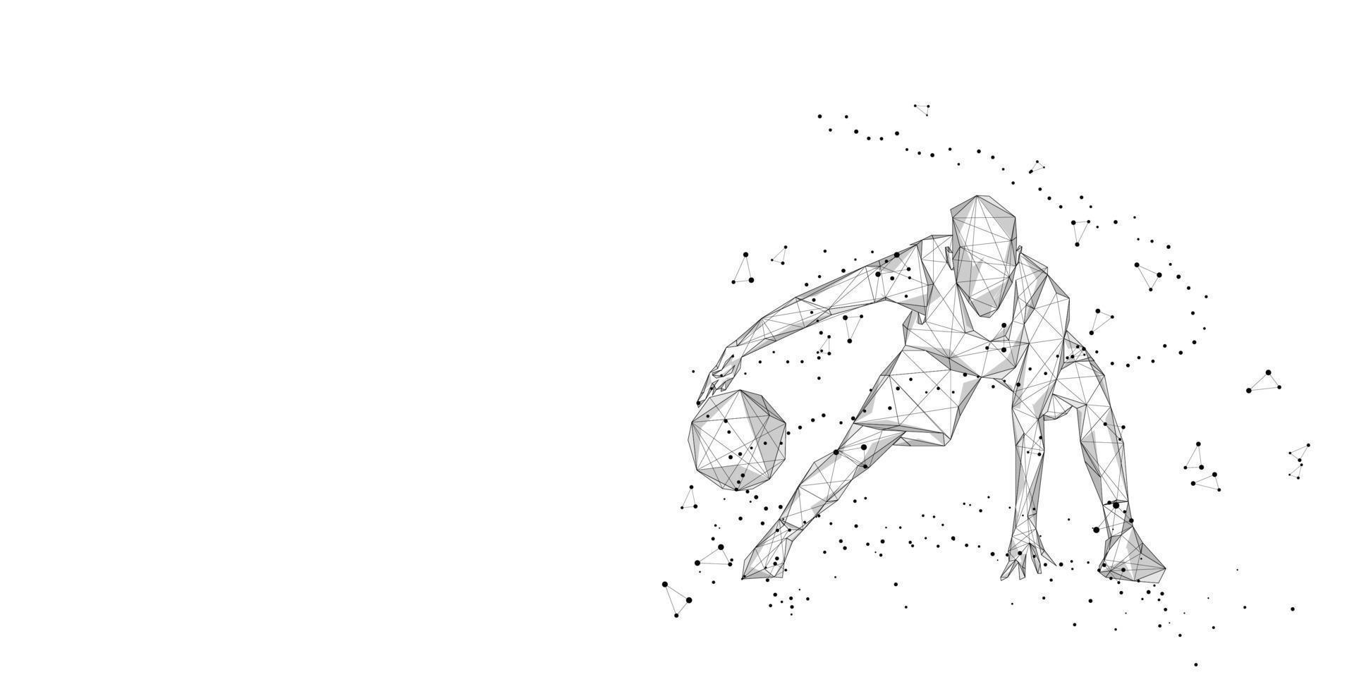 einsamer Basketballspieler auf weißem Hintergrund abstrakte Slam-Dunk-Bewegung Low-Poly-Drahtmodell digitale Vektorillustration Slam-Dunk-Sprung vektor