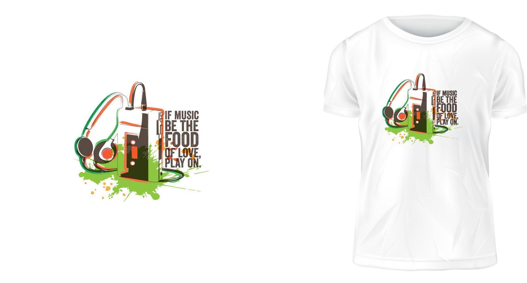 T-Shirt-Designkonzept, wenn Musik die Nahrung der Liebe ist, spielen Sie weiter. vektor
