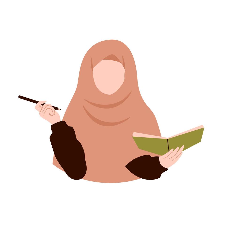 muslimah studera och skriva illustration vektor