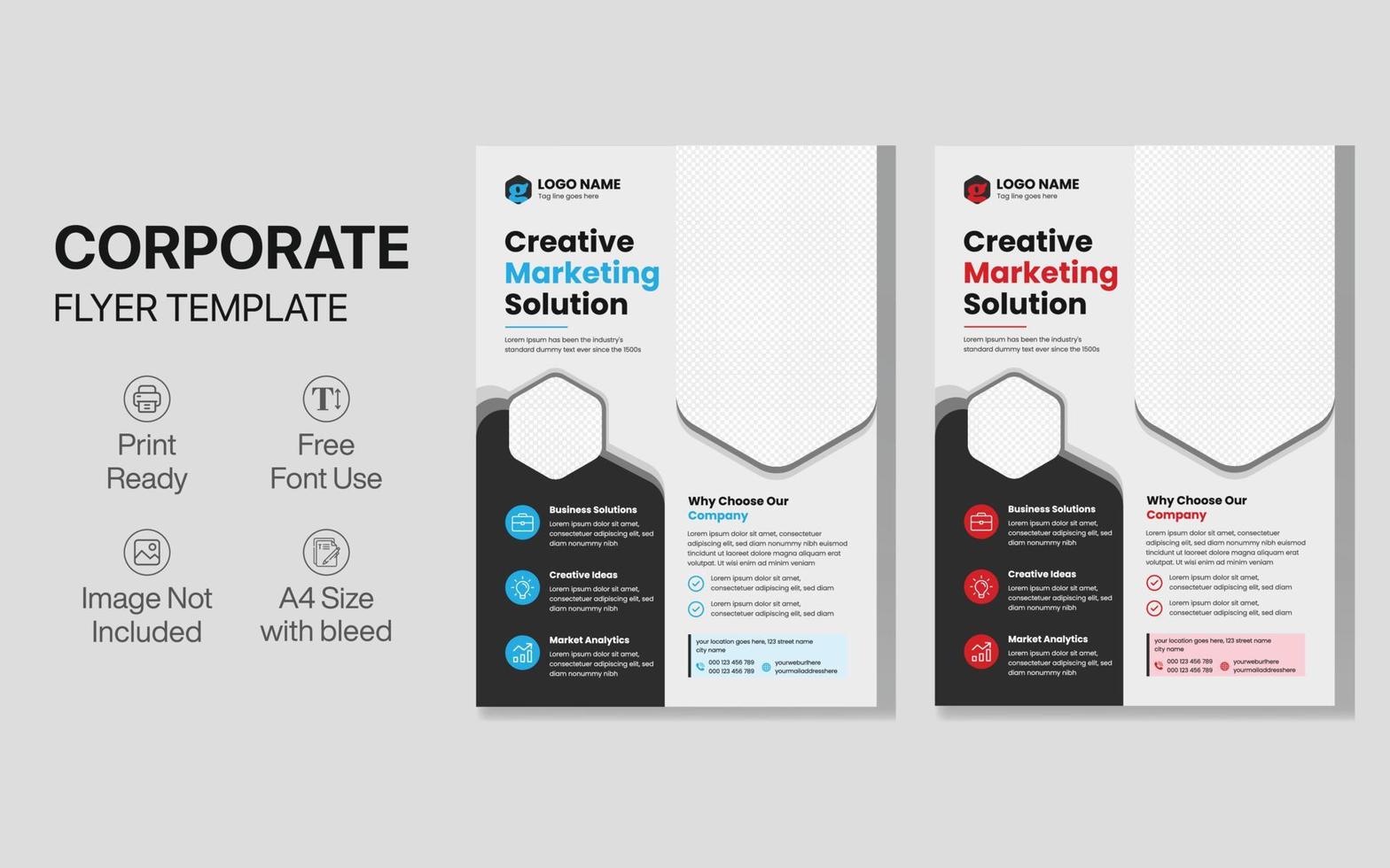 Corporate Business Flyer Design-Vorlage, professionelles Flyer-Design, rote und blaue Marketingbroschüre, A4-Seite vektor