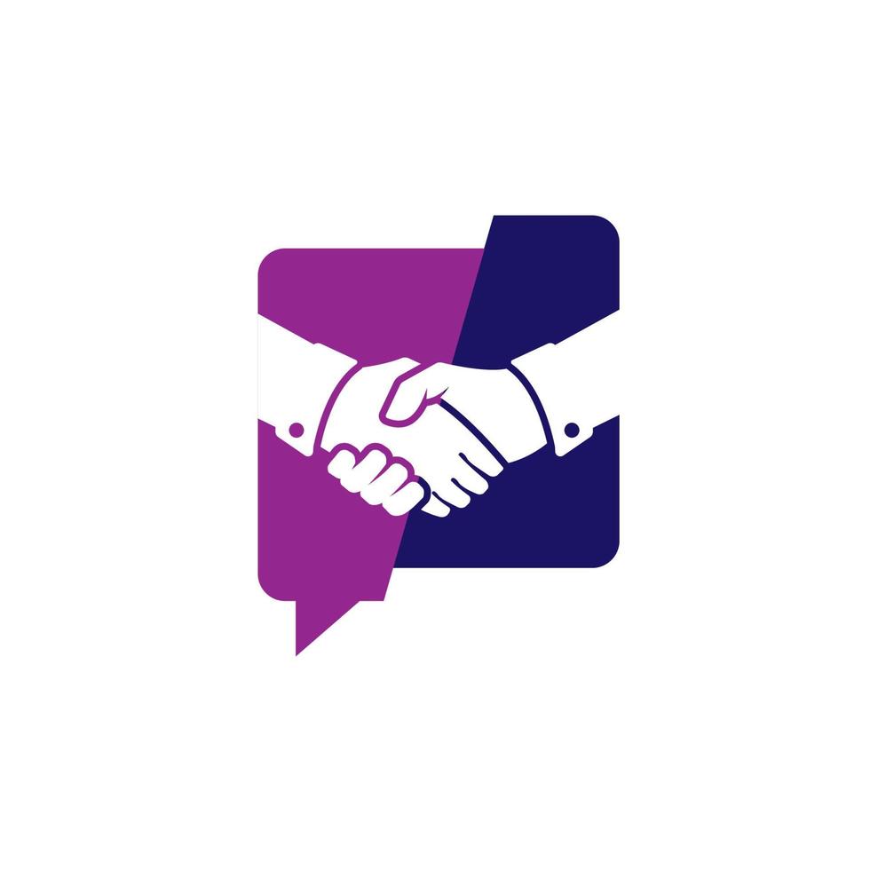 logotypdesign för partnerskapsdiskussion. handslag isolerad på bubbla chat illustration vektor
