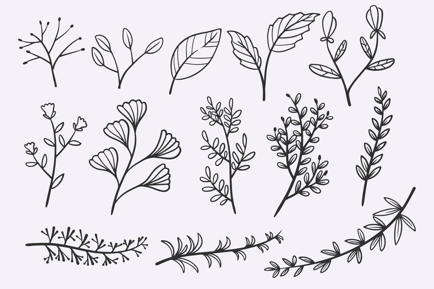 blomma lämnar doodle handritad vektor illustration set