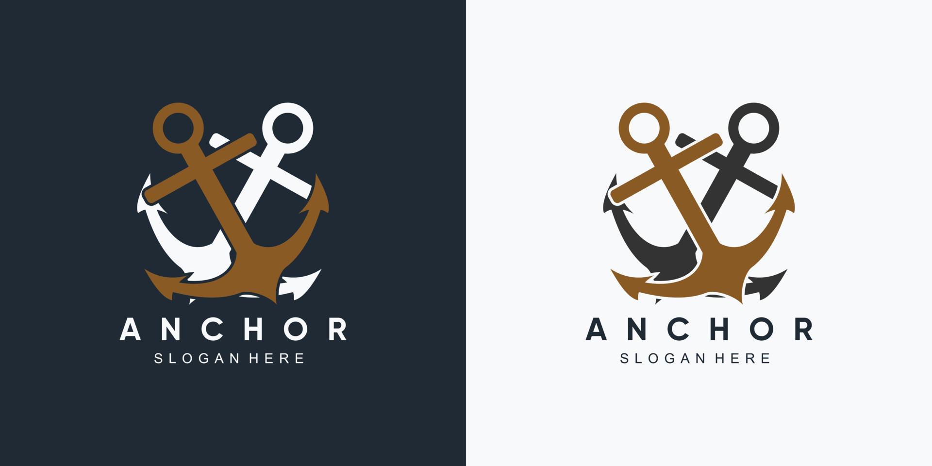 Anker-Marine- und Schiffsrad-Symbol-Logo-Design-Vorlage mit kreativem Element vektor