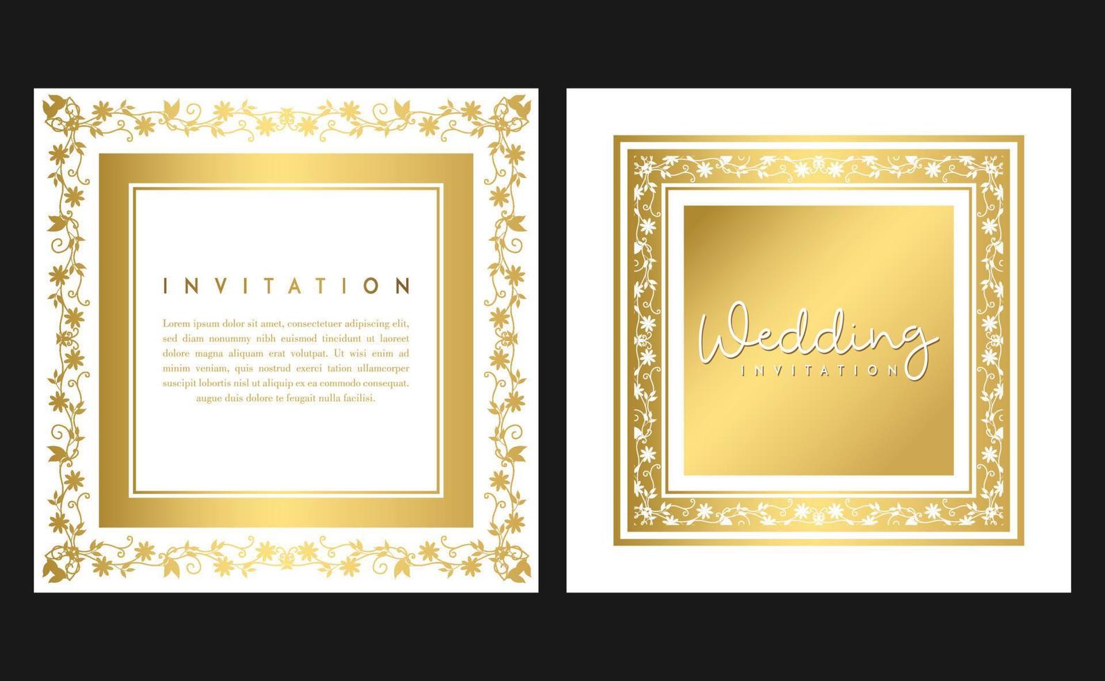 gyllene bröllop inbjudan kort. inbjudan kort med lyx begrepp, gyllene mockups. vektor