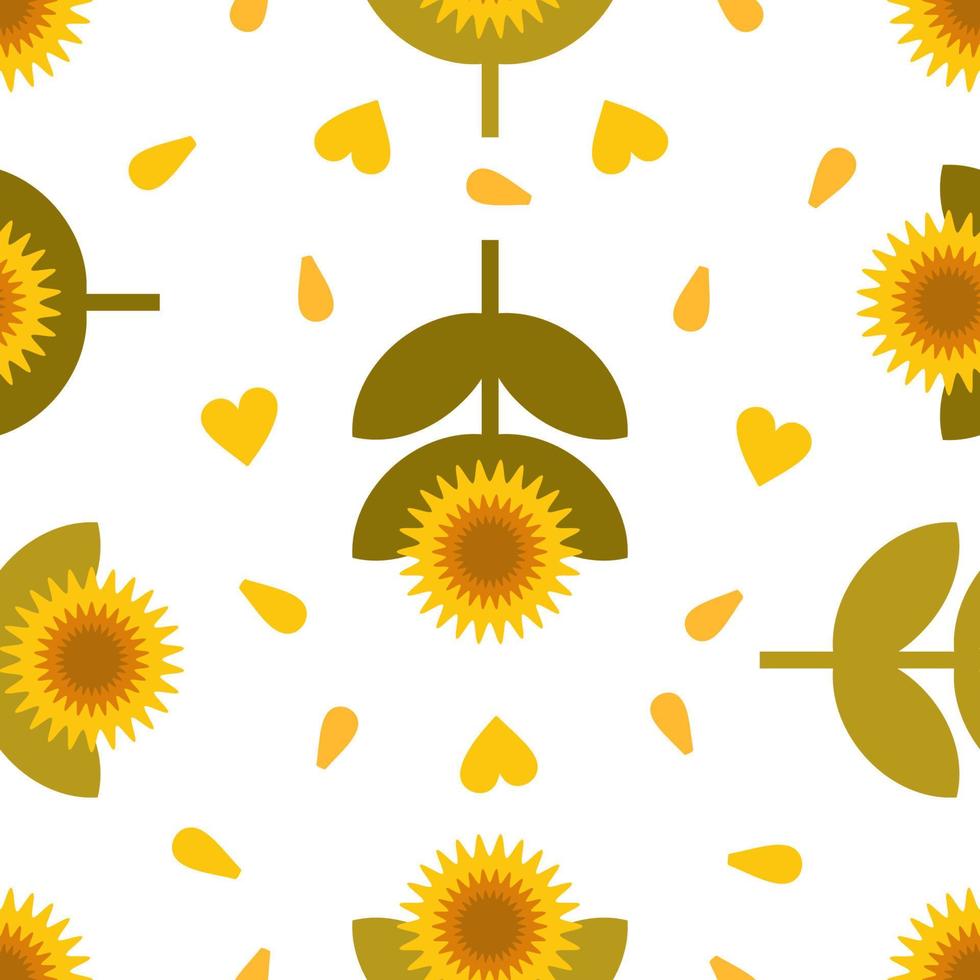 solros sömlös vektor mönster med gul kronblad och hjärtan