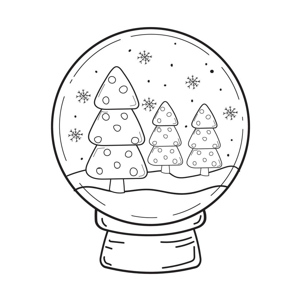 vektorillustration von weihnachtsbäumen in einer weihnachtsschneekugel. doodle Abbildung Schneekugel vektor