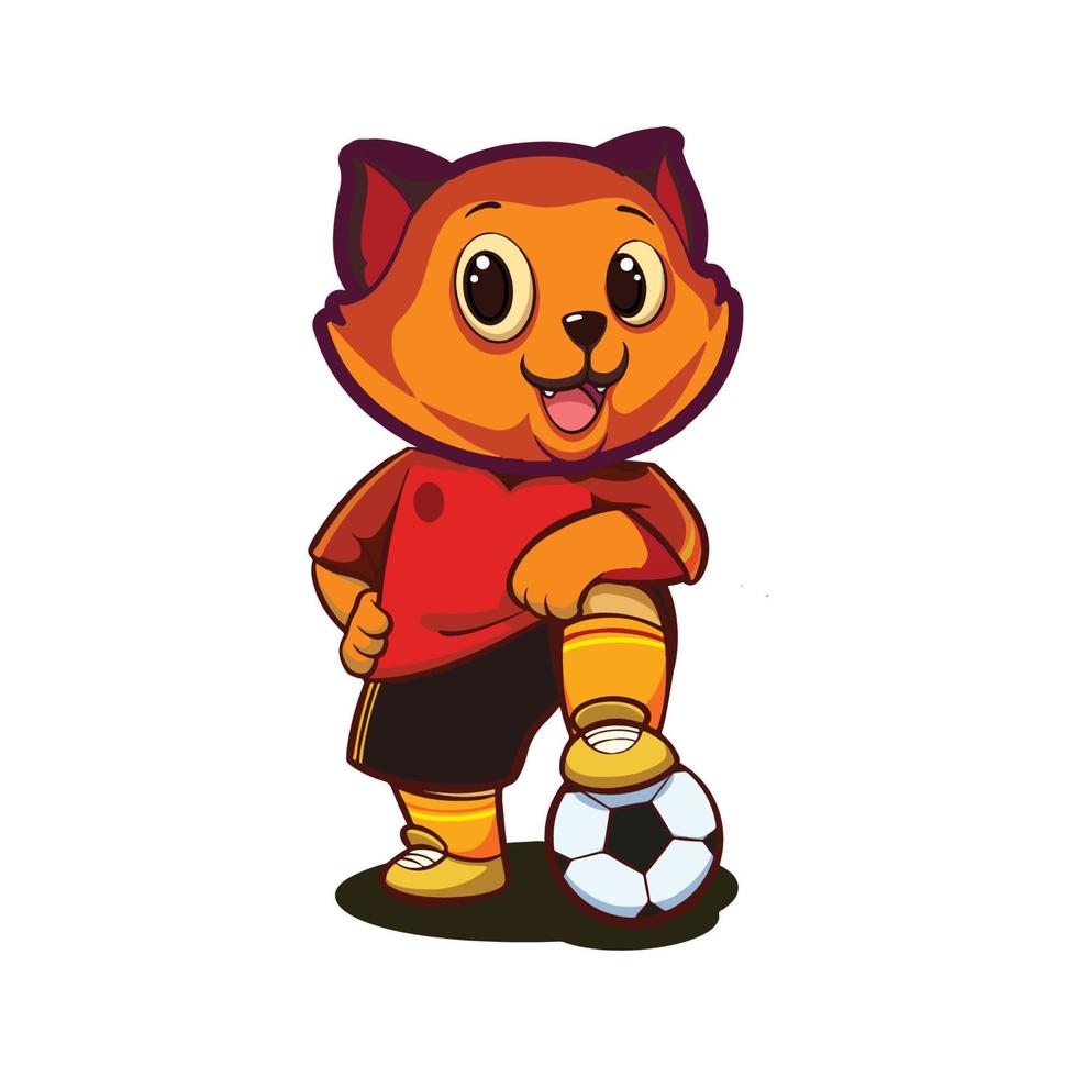 tecknad serie illustration design söt katt stepping på de boll som en fotboll spelare vektor