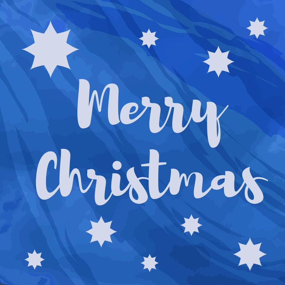 frohes weihnachtsetikett mit schriftzug und blauen sternen. Urlaub-Vektor-Illustration vektor