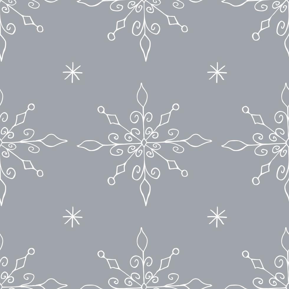 jul sömlös mönster med klotter snöflingor på en grå bakgrund. vektor illustration. eps10
