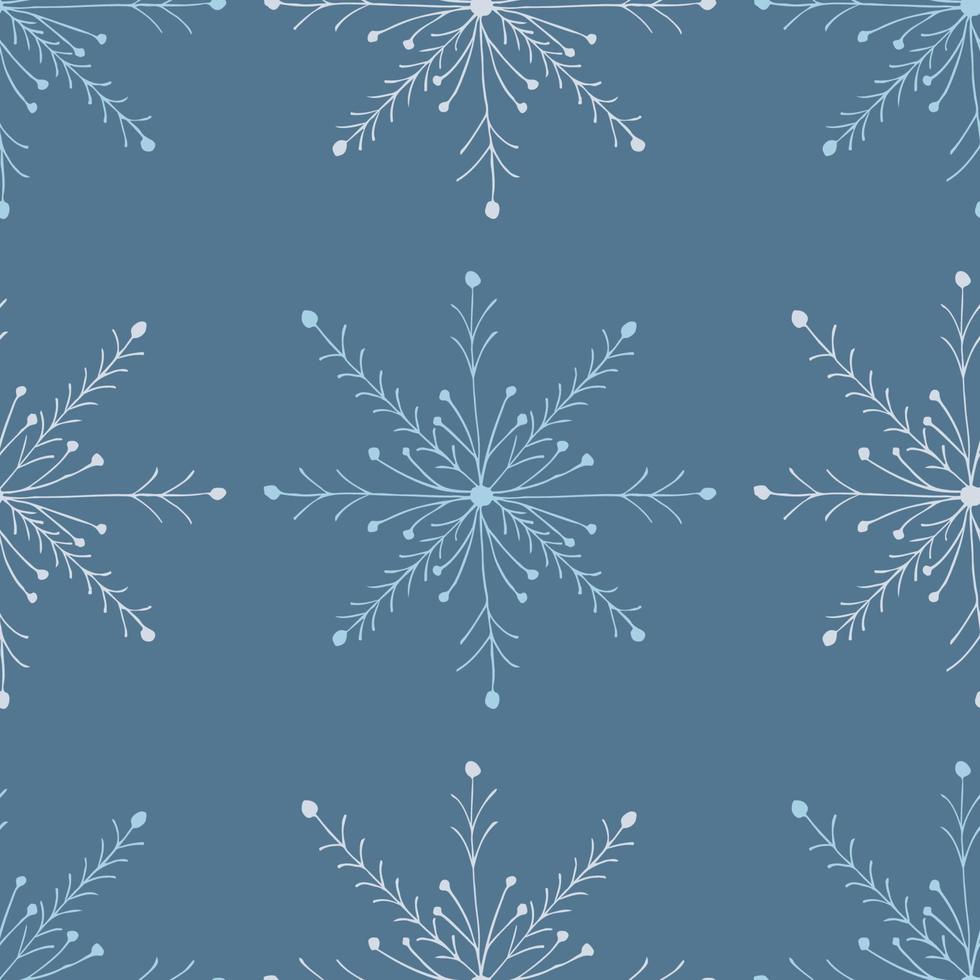 jul sömlös mönster med klotter snöflingor på en blå bakgrund. vektor illustration. eps10