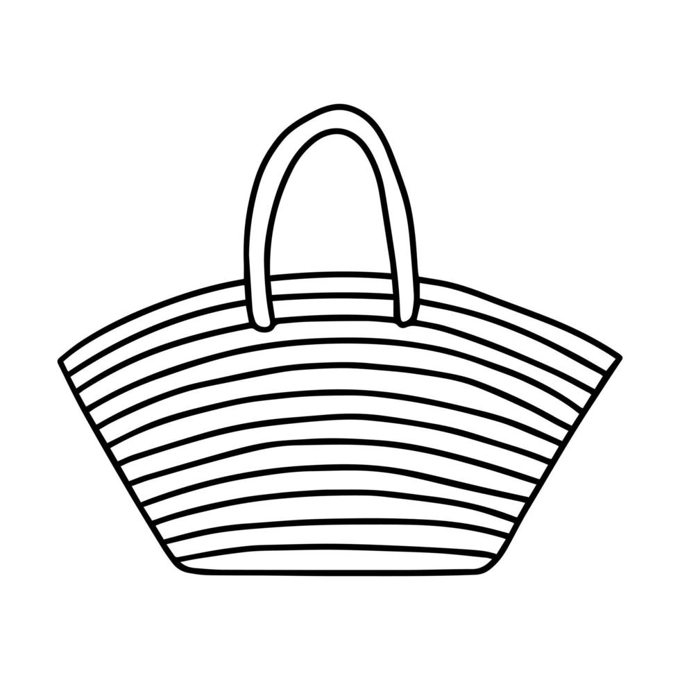 Doodle-Strandtasche-Vektor-Illustration. handgezeichnete gewebte Tasche doodle ClipArt vektor