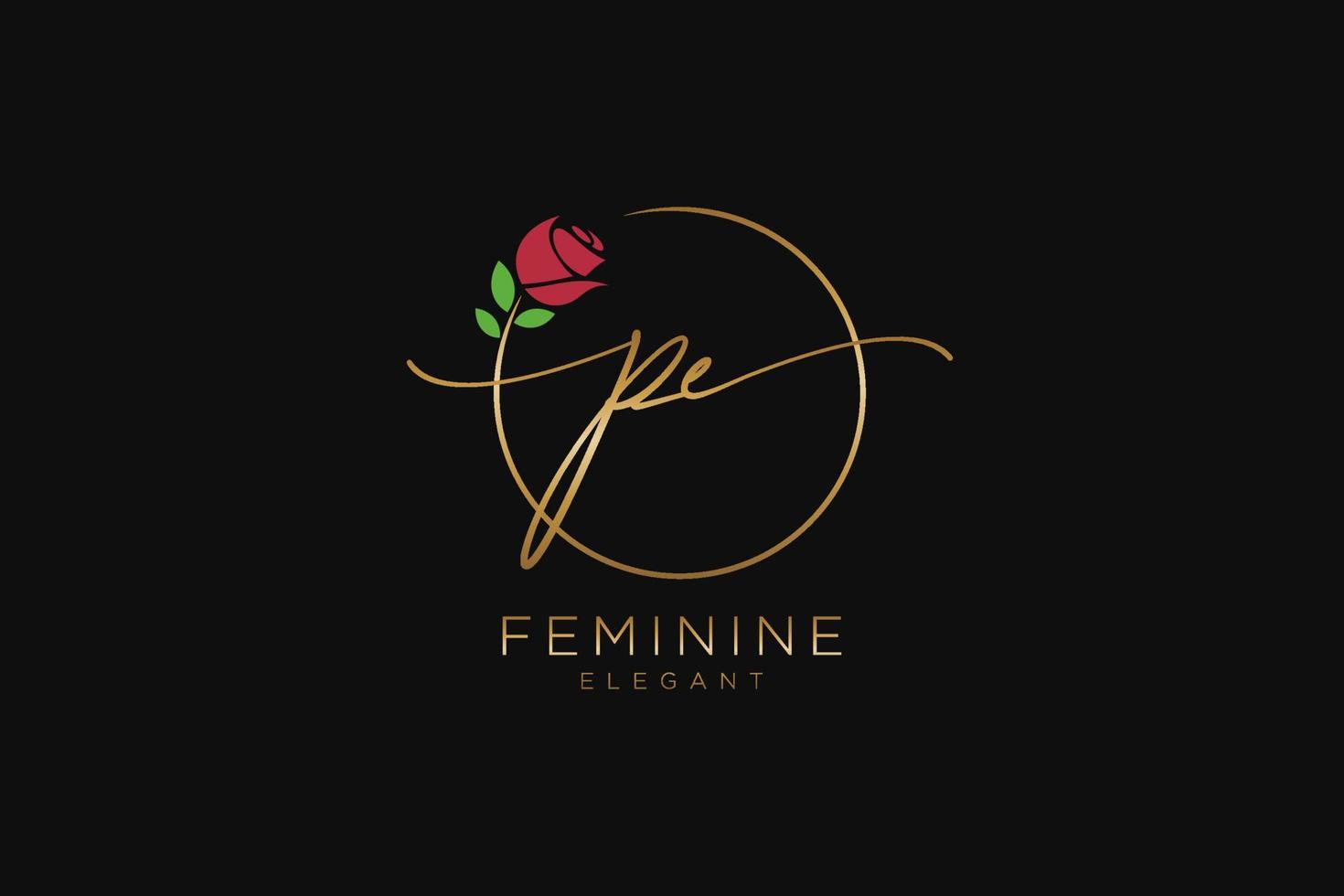 första pe feminin logotyp skönhet monogram och elegant logotyp design, handstil logotyp av första signatur, bröllop, mode, blommig och botanisk med kreativ mall. vektor