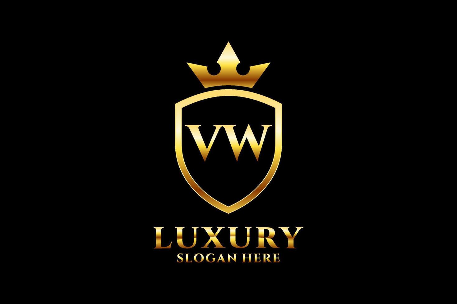 Erstes vw elegantes Luxus-Monogramm-Logo oder Abzeichen-Vorlage mit Schriftrollen und königlicher Krone – perfekt für luxuriöse Branding-Projekte vektor