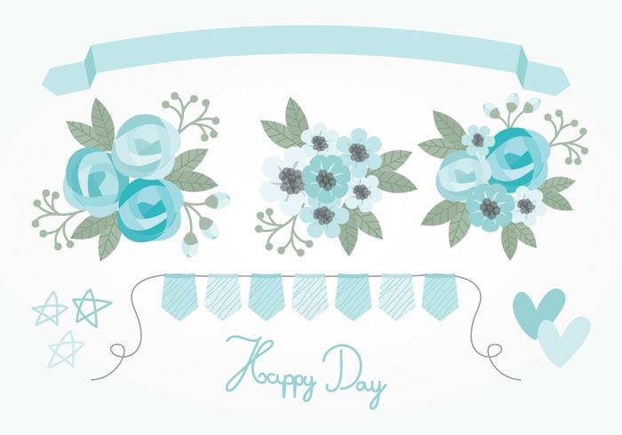 Vector Blue Floral Elemente