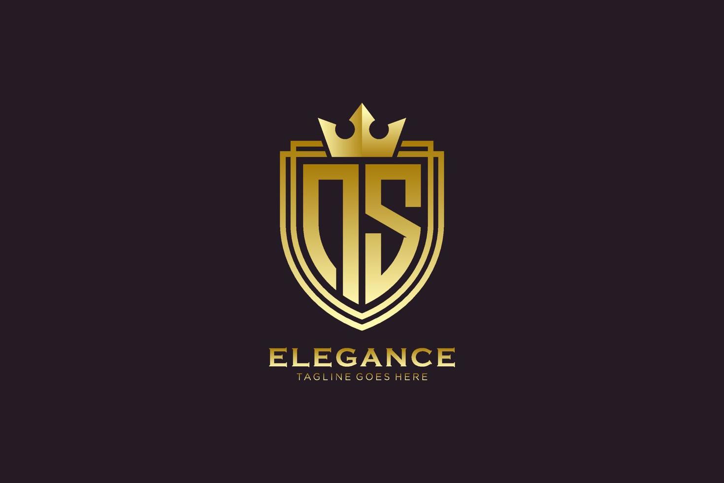 första ns elegant lyx monogram logotyp eller bricka mall med rullar och kunglig krona - perfekt för lyxig branding projekt vektor
