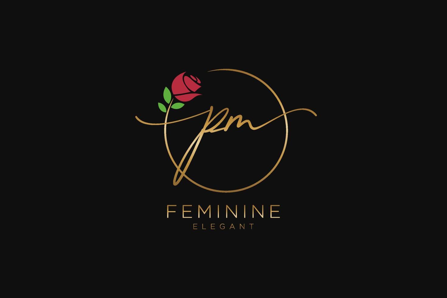 Initial pm feminines Logo Schönheitsmonogramm und elegantes Logo-Design, Handschrift-Logo der Erstunterschrift, Hochzeit, Mode, Blumen und Pflanzen mit kreativer Vorlage. vektor