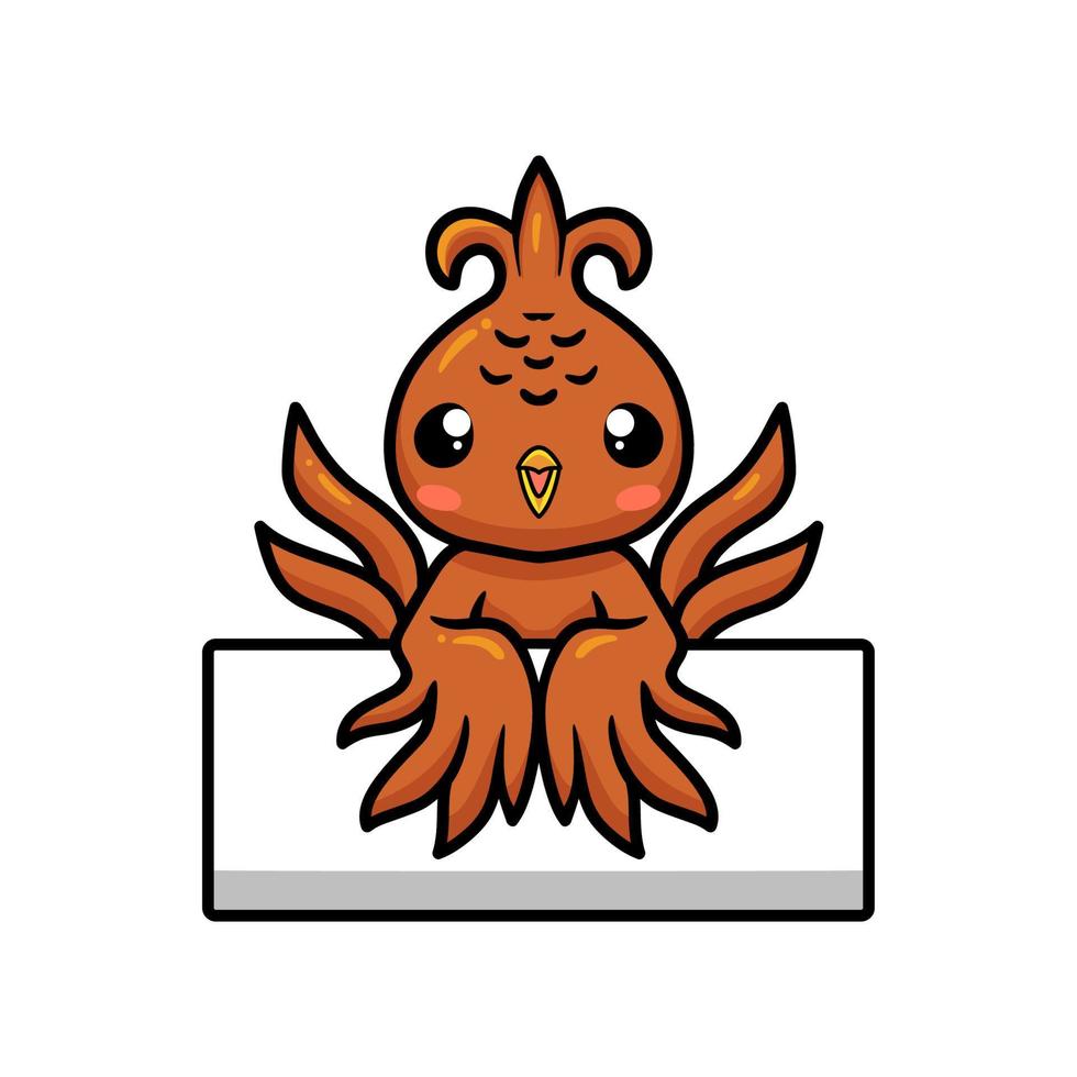 niedlicher kleiner phoenix-cartoon mit leerem zeichen vektor