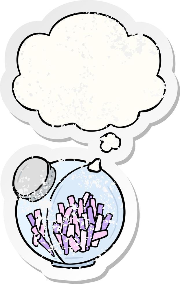 tecknad serie godis i burk och trodde bubbla som en bedrövad bärs klistermärke vektor