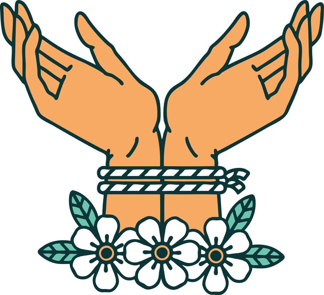 ikonisches Bild im Tattoo-Stil mit gefesselten Händen vektor