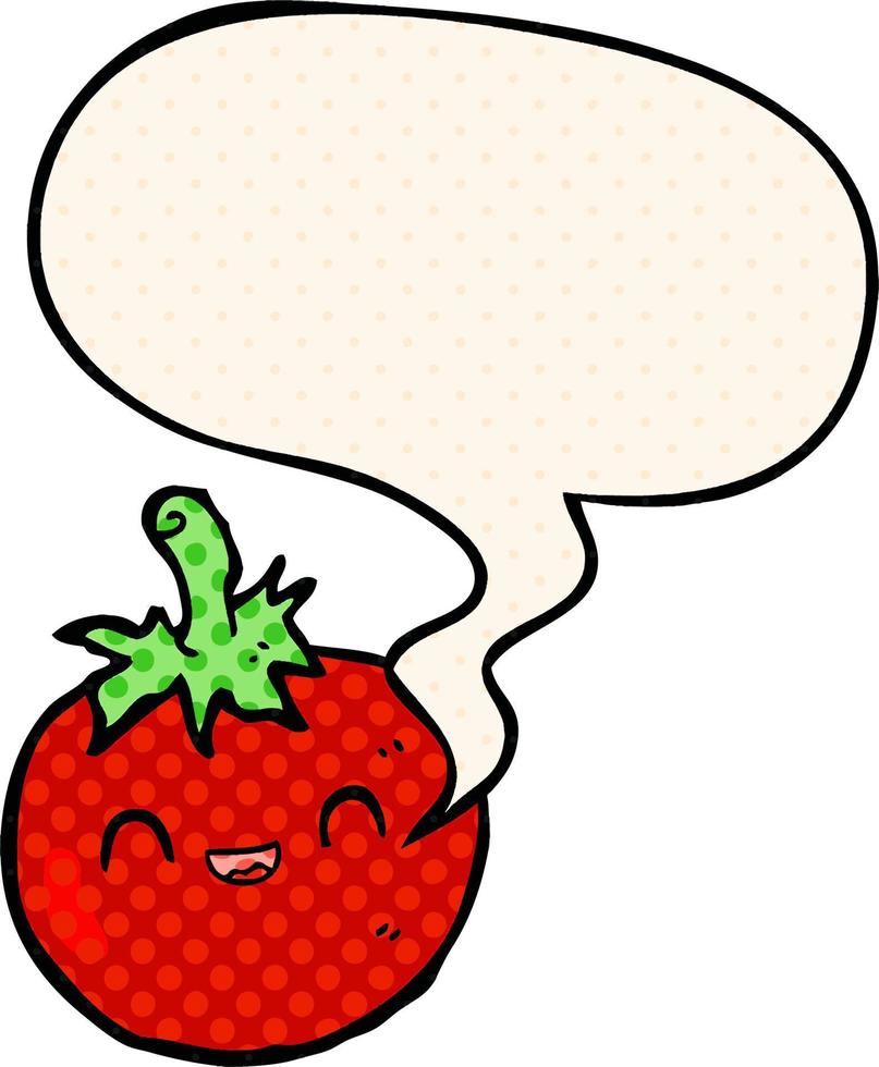 süße Cartoon-Tomate und Sprechblase im Comic-Stil vektor