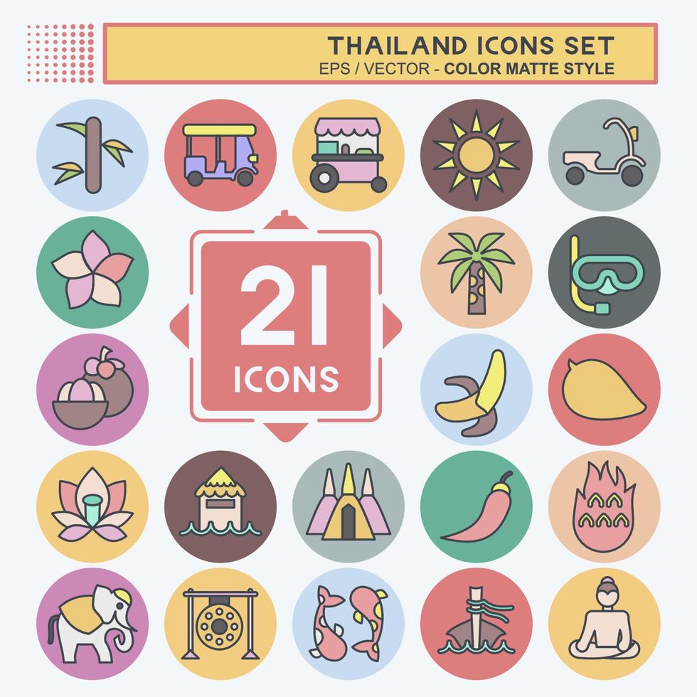 ikon uppsättning thailand. relaterad till thailand symbol. Färg para stil. enkel design redigerbar. enkel illustration. enkel vektor ikoner. värld resa turism. thai