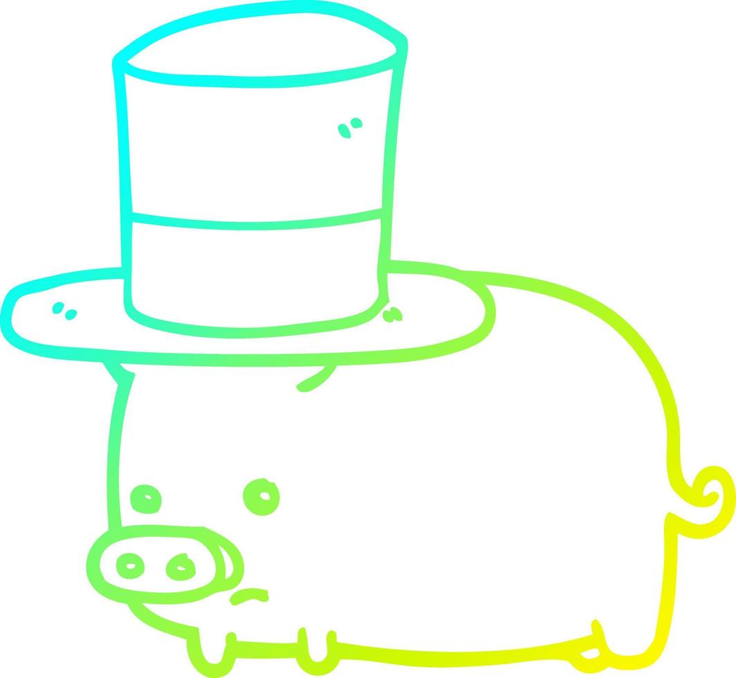 kall gradient linjeteckning tecknad gris bär hög hatt vektor