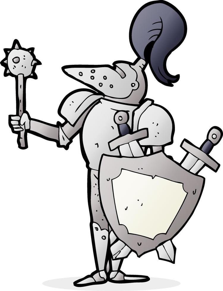 freehand dragen tecknad serie medeltida riddare med skydda vektor