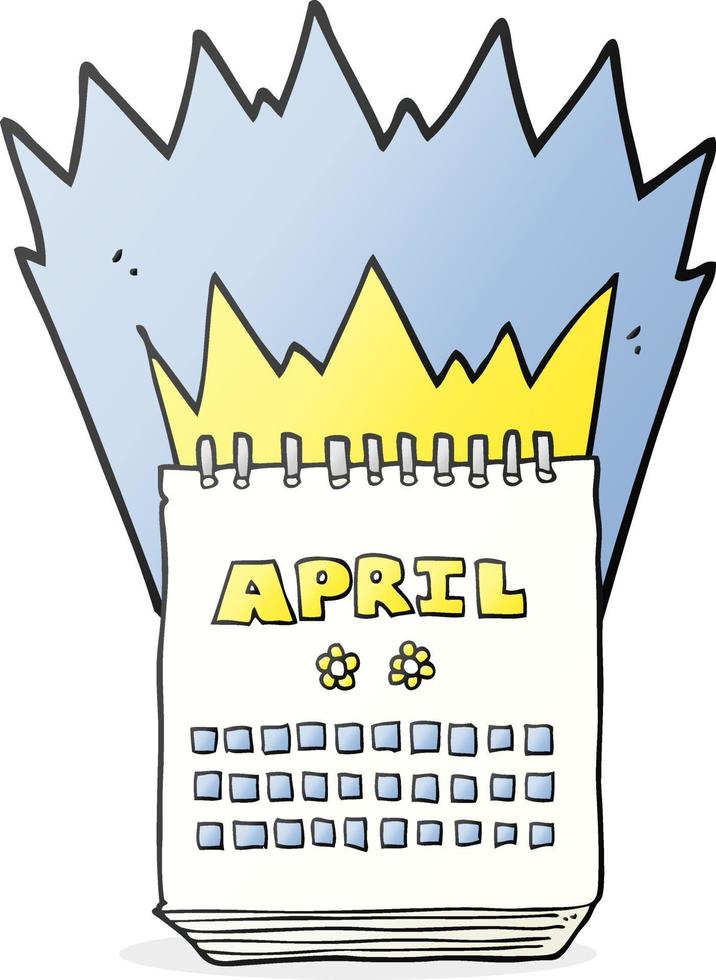 freehand dragen tecknad serie kalender som visar månad av april vektor