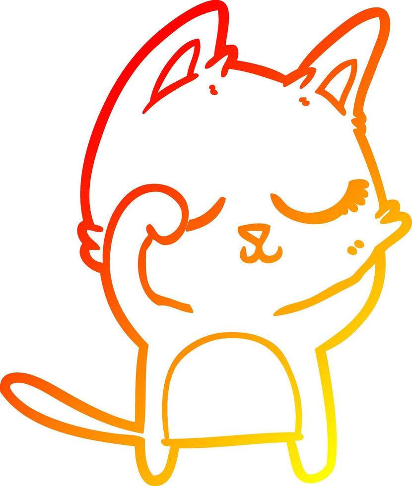 warme Gradientenlinie, die eine ruhige Cartoon-Katze zeichnet vektor