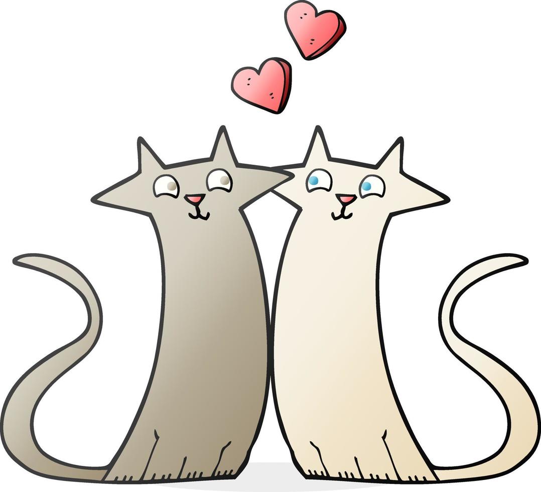 freehand dragen tecknad serie katter i kärlek vektor