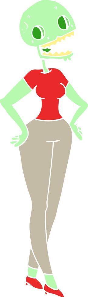 platt Färg illustration av zombie kvinna vektor