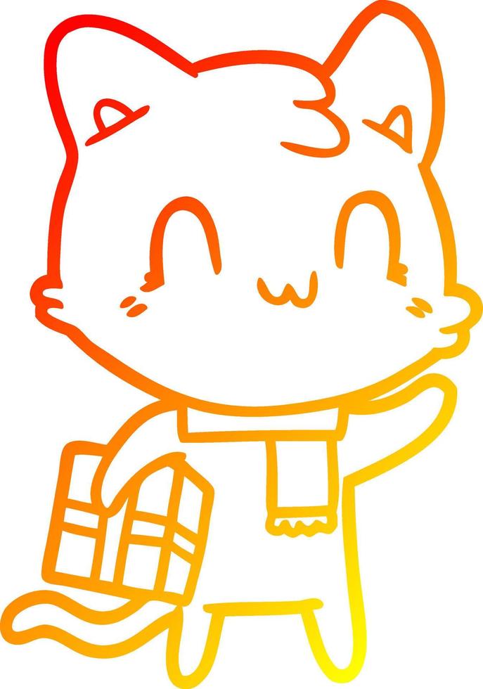 varm gradient linjeteckning tecknad glad katt bär halsduk vektor