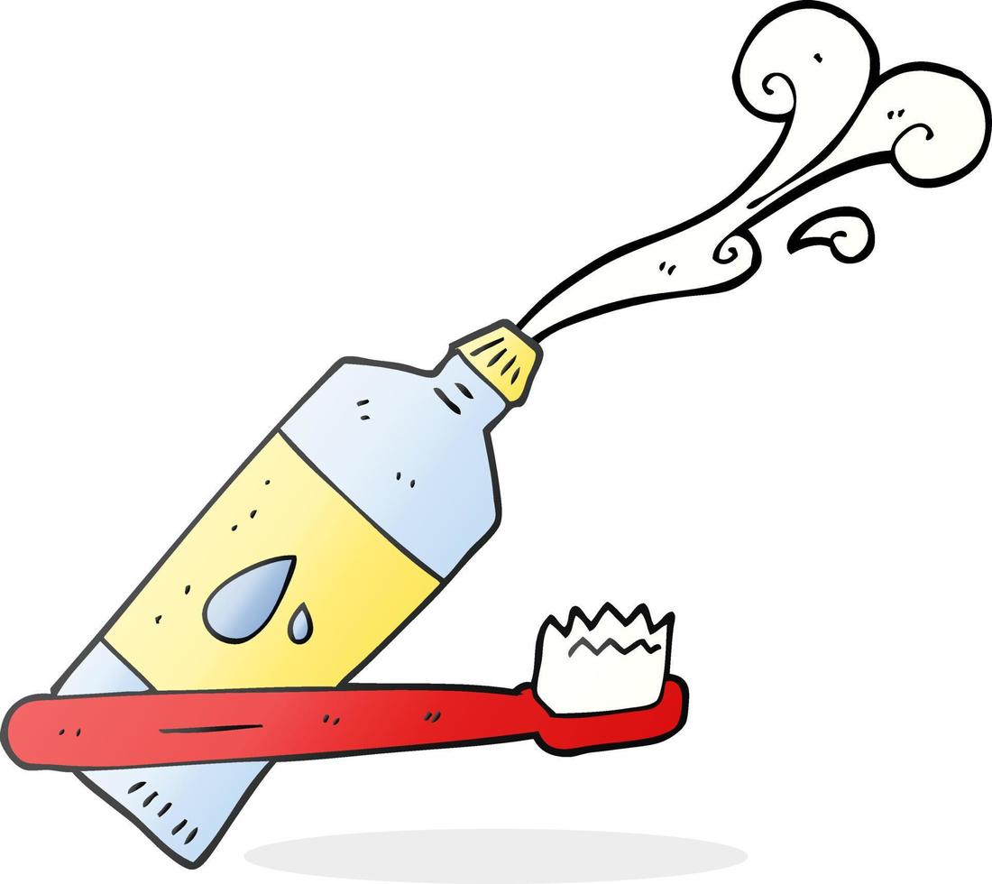 Freihändig gezeichnete Cartoon-Zahnbürste und Zahnpasta vektor