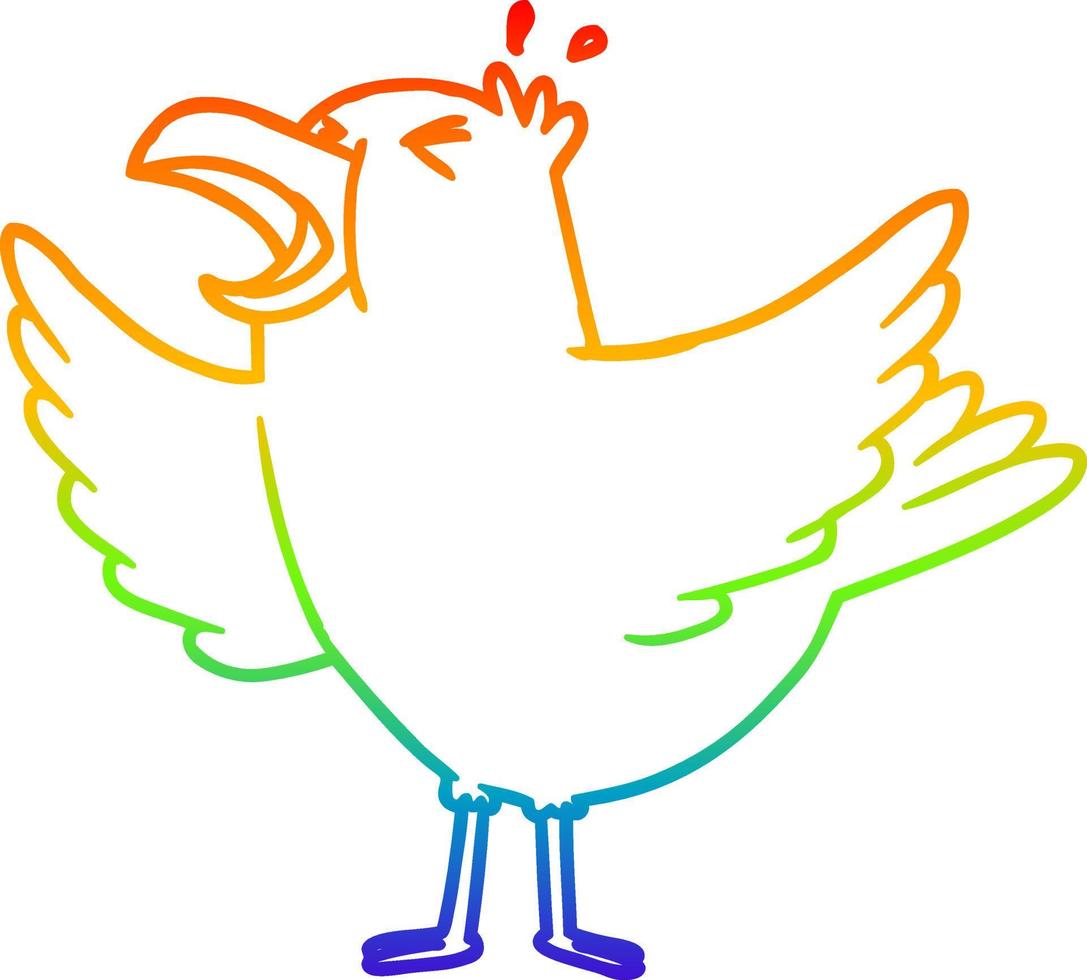 Regenbogen-Gradientenlinie Zeichnung Cartoon-Vogel kreischend vektor