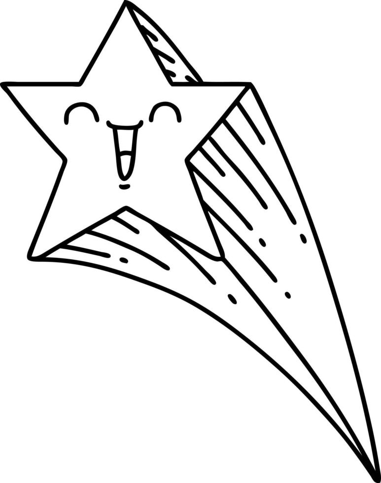 Illustration einer traditionellen Sternschnuppe im Tattoo-Stil mit schwarzer Linie vektor