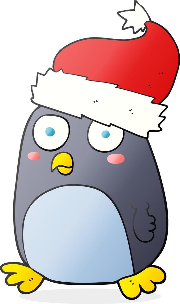 Freihändig gezeichneter Cartoon-Pinguin in Weihnachtsmütze vektor