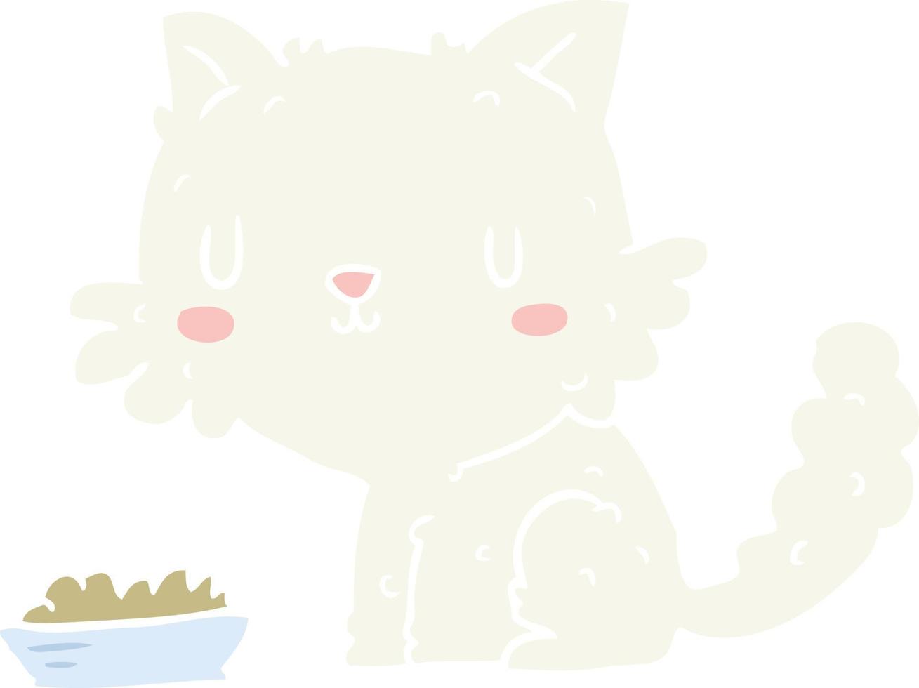 platt Färg stil tecknad serie katt och mat vektor
