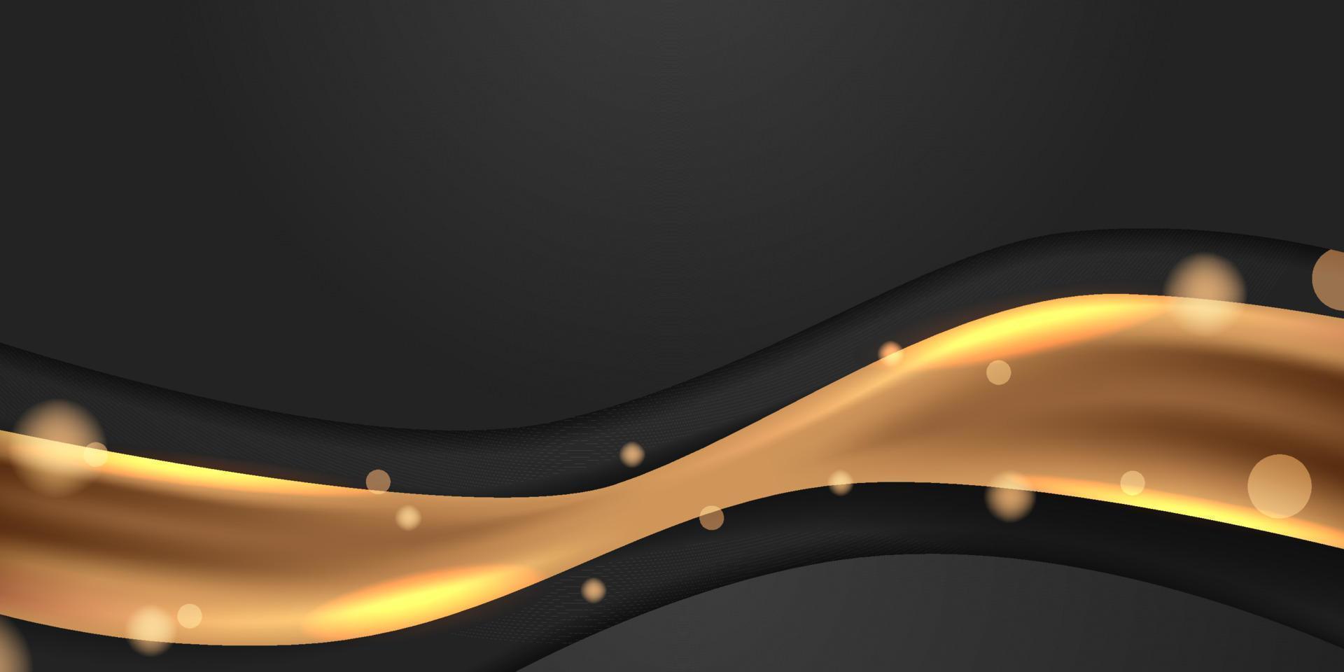 3D-goldenes Seidenstoff-Bandelement mit schwarzem Hintergrund für luxuriösen, eleganten abstrakten Hintergrund vektor