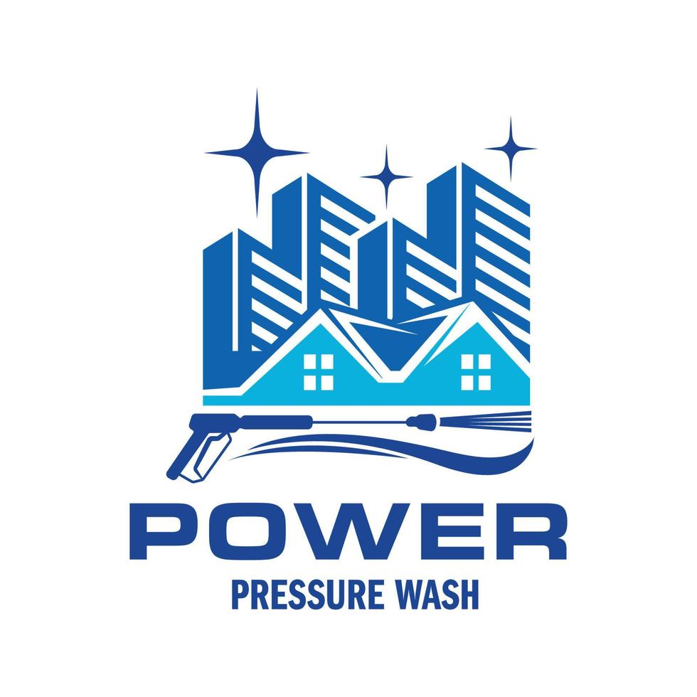 Logo-Design mit Hochdruckreiniger-Spray. professionelle Power Washing Illustration Vektorgrafik Vorlage vektor