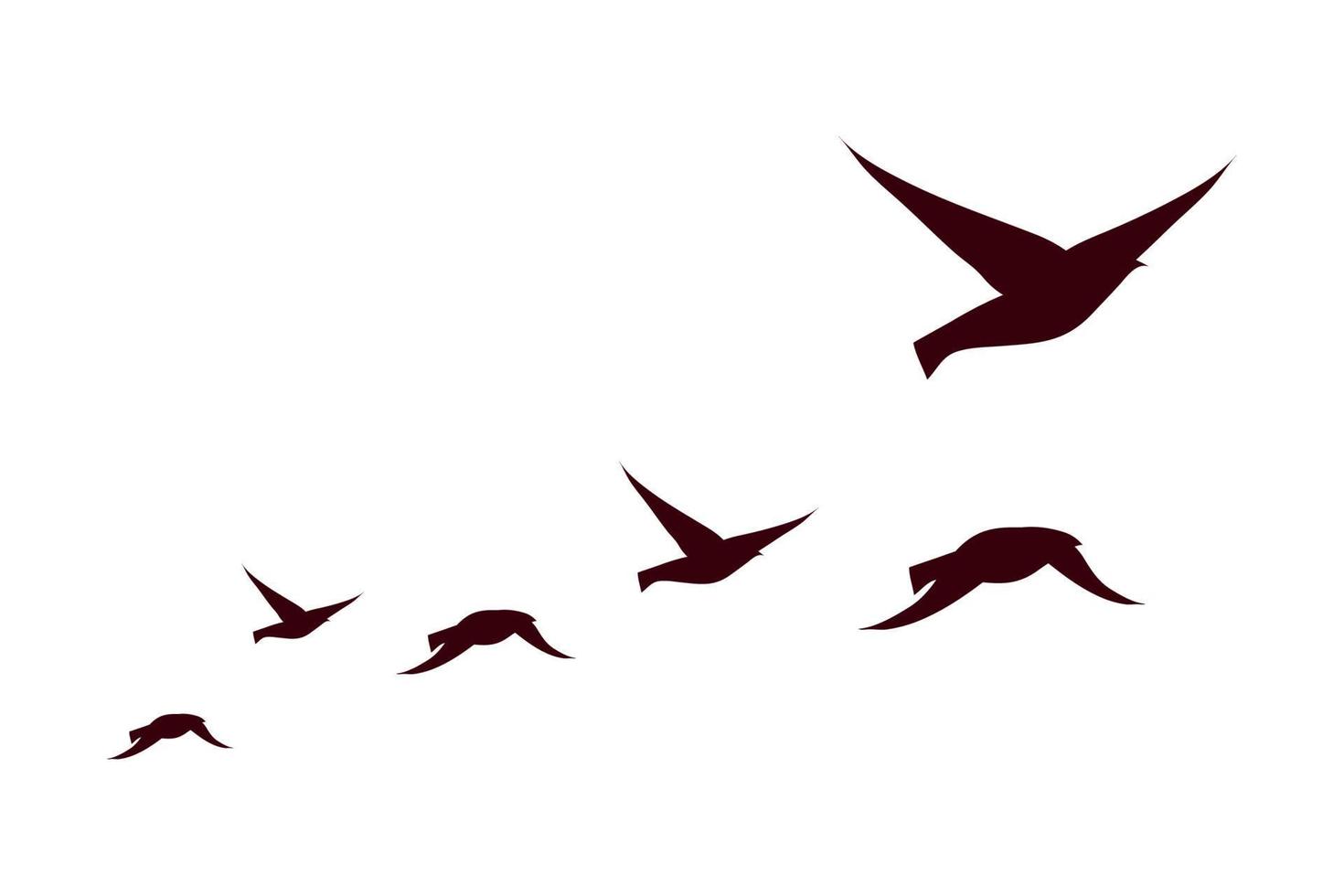 sechs Vögel, die Silhouetten fliegen vektor