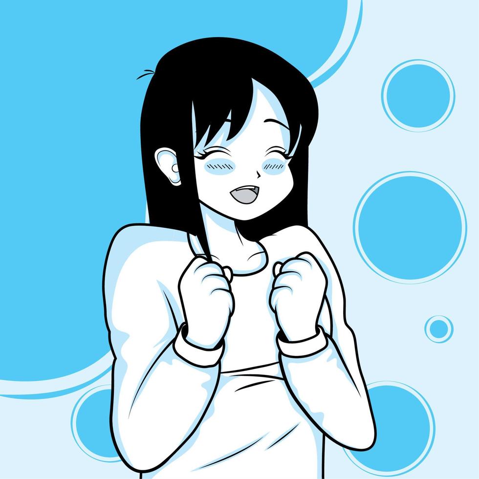 anime flicka i blå bakgrund vektor