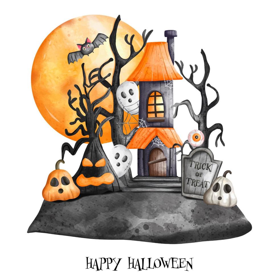 Halloween Spukhaus und Vollmond. Halloween-Element. Halloween-Dekoration vektor