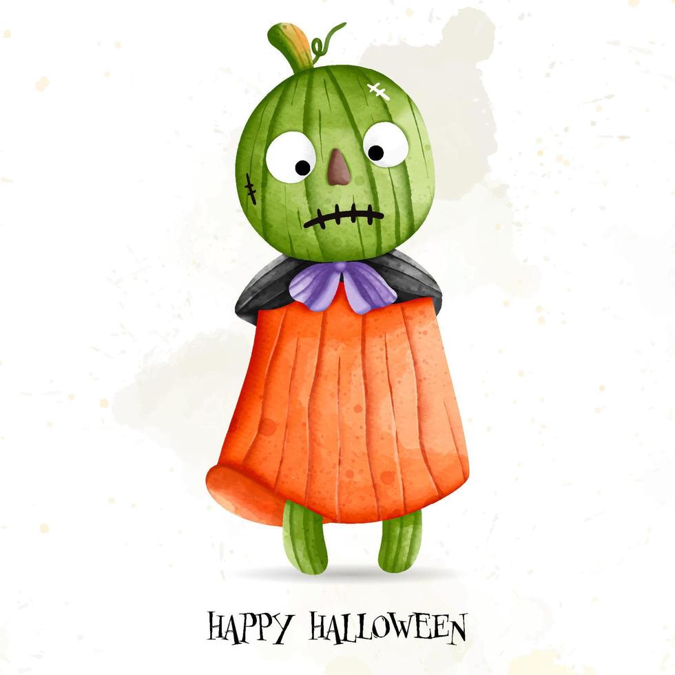 Lycklig halloween unge kostymer. Lycklig halloween, vattenfärg vektor illustration