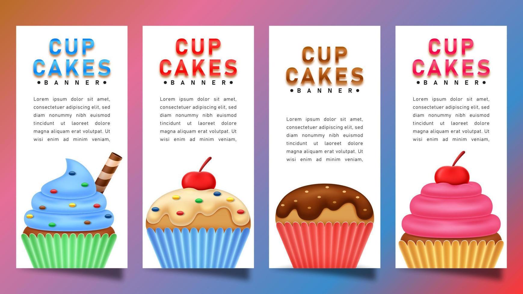 muffins baner uppsättning med färgrik bakgrund vektor