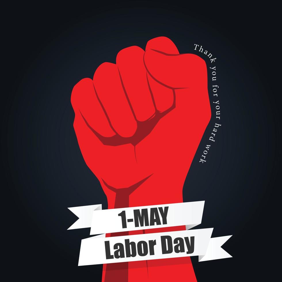 Vektorposter zum Internationalen Tag der Arbeit. frohen Tag der Arbeit. 1. Mai mit roter Hand auf schwarzem Hintergrund. danke für deine harte Arbeit. vektor